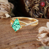 4 Prong Kite Cut 2 Carat Emerald Promise Ring Nature Inspired Twisted Leaf Ring